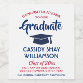 Graduation Party - Gefeliciteerd Modern Red White Wijn Etiket (Enkel label)