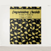 Graduation Party gepersonaliseerde foto op zwart g Wandkleed (Voorkant)