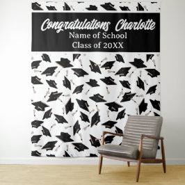 Graduation Party gepersonaliseerde foto op zwart w Wandkleed