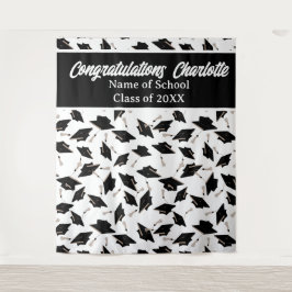 Graduation Party gepersonaliseerde foto op zwart w Wandkleed
