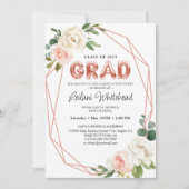 Graduation Party Girly Blush Pink Floral Kaart (Voorkant)