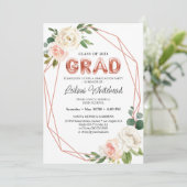 Graduation Party Girly Blush Pink Floral Kaart (Staand voorkant)