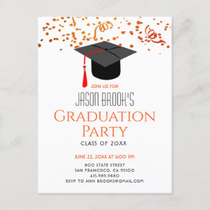 Graduation Party Glitter Confetti Afstudeerder Pet Uitnodiging Briefkaart