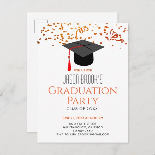 Graduation Party Glitter Confetti Afstudeerder Pet Uitnodiging Briefkaart (Voorkant / Achterkant)