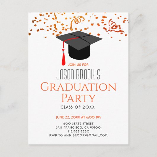 Graduation Party Glitter Confetti Afstudeerder Pet Uitnodiging Briefkaart (Voorkant)