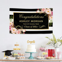 Graduation Party Gold Black White Floral Decor