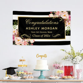 Graduation Party Gold Black White Floral Decor Spandoek