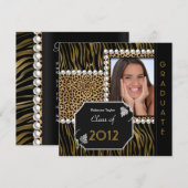Graduation Party Gold Black White Leopard Zebra Kaart (Voorkant / Achterkant)