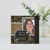 Graduation Party Gold Black White Leopard Zebra Kaart (Staand voorkant)