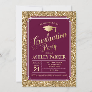 Graduation Party - Gold Burgundy Kaart