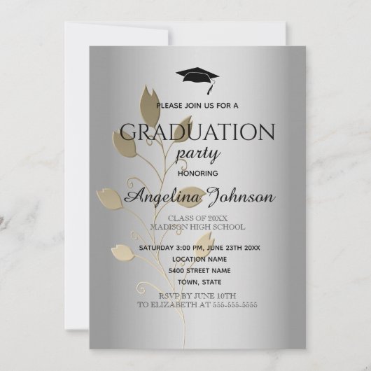 Graduation Party Gold en Silver Elegant Kaart (Voorkant)