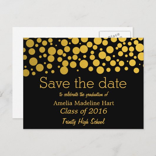 Graduation Party Gold Foil Confetti Bewaar de datu Aankondigingskaart (Voorkant / Achterkant)