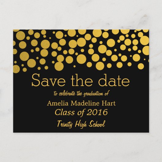 Graduation Party Gold Foil Confetti Bewaar de datu Aankondigingskaart (Voorkant)