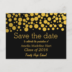 Graduation Party Gold Foil Confetti Save the Date Aankondigingskaart