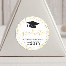 Graduation Party Gold Glitter Confetti Ronde Sticker
