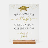 Graduation Party Gold Glitter Welkom Acryl Bord (Voorkant)