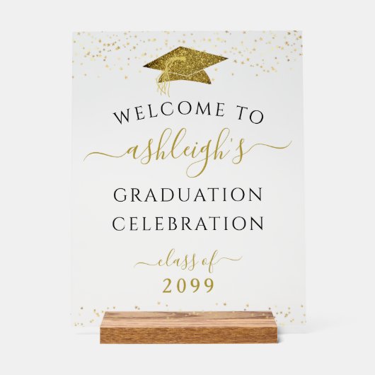 Graduation Party Gold Glitter Welkom Acryl Bord (Voorkant)