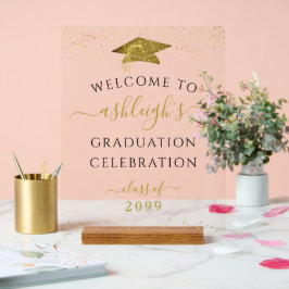 Graduation Party Gold Glitter Welkom Acryl Bord