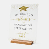 Graduation Party Gold Glitter Welkom Acryl Bord (Hoek)