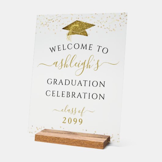 Graduation Party Gold Glitter Welkom Acryl Bord (Hoek)