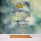 Graduation Party Gold Glitter Welkom Acryl Bord (Neutraal)
