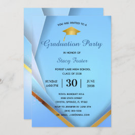 Graduation Party Gold op Blue Layers Formal Kaart