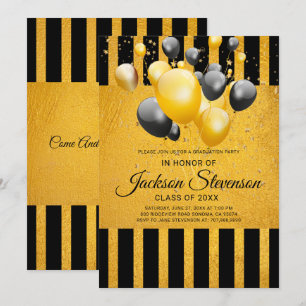 Graduation Party Gold op zwarte uitnodiging