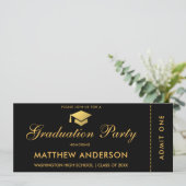 Graduation Party Gold Ticket Glitter Invitation Kaart (Staand voorkant)