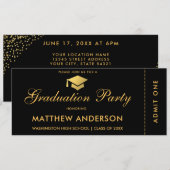 Graduation Party Gold Ticket Glitter Invitation Kaart (Voorkant / Achterkant)