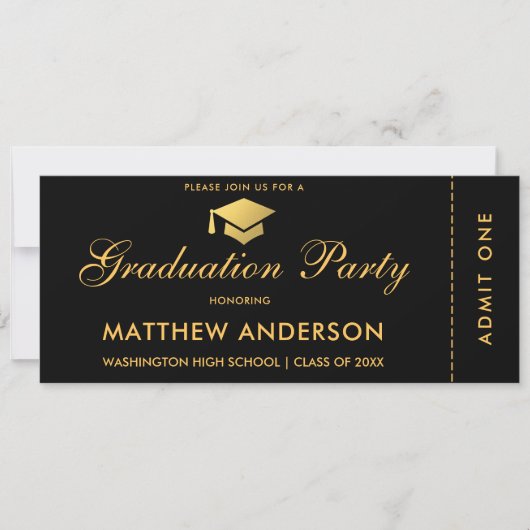 Graduation Party Gold Ticket Glitter Invitation Kaart (Voorkant)