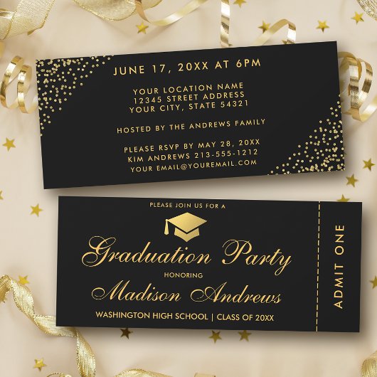 Graduation Party Gold Ticket Glitter Invitation S Kaart