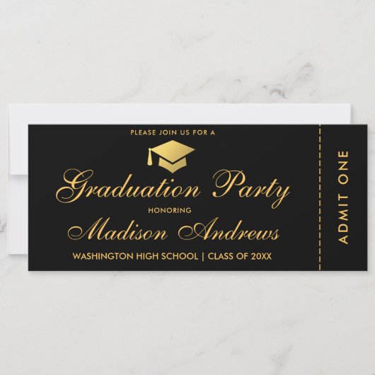 Graduation Party Gold Ticket Glitter Invitation S Kaart (Voorkant)