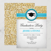 Graduation Party - Goud Turkoois Wit Kaart (Voorkant / Achterkant)