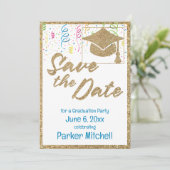 Graduation Party Gouden Glitter Save the Date Kaart (Staand voorkant)