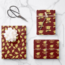 Graduation Party Gouden Petten op Maroon Gift Wrap
