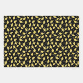 Graduation Party Gouden Petten op Zwarte Gift Wrap Inpakpapier Vel (Voorkant)