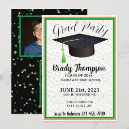 GRADUATION Party-GREEN & GOLD-2 FOTO-uitnodiging Kaart
