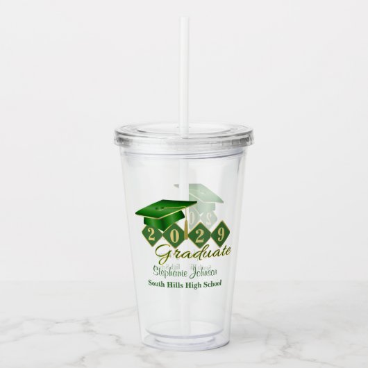 Graduation Party Green Gold persoonlijke Acryl Drinkbeker (Voorkant)