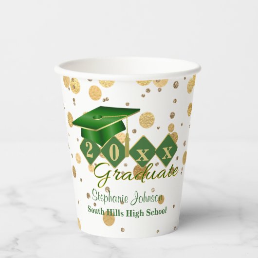 Graduation Party Green Gold persoonlijke Papieren Bekers (Voorkant)