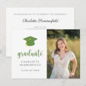 Graduation Party Green Gold Pet Tassel Foto Kaart (Voorkant / Achterkant)