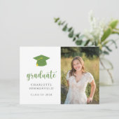 Graduation Party Green Gold Pet Tassel Foto Kaart (Staand voorkant)