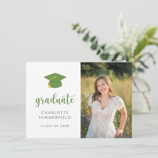 Graduation Party Green Gold Pet Tassel Foto Kaart (Staand voorkant)