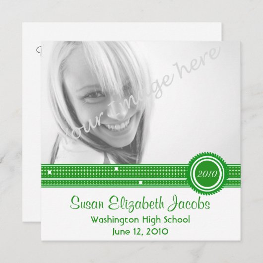 Graduation Party - Green & White Invite Kaart (Voorkant / Achterkant)