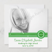 Graduation Party - Green & White Invite Kaart (Voorkant)