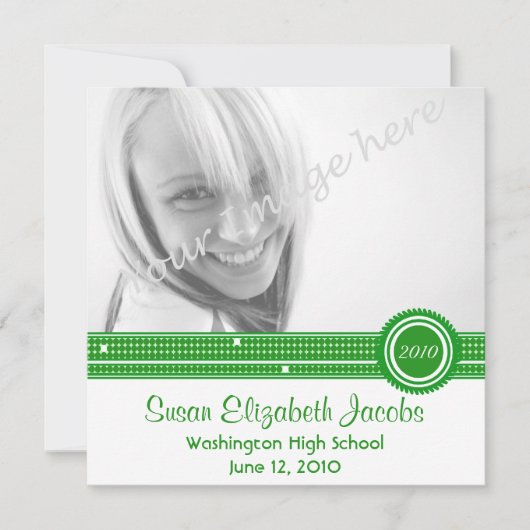 Graduation Party - Green & White Invite Kaart (Voorkant)