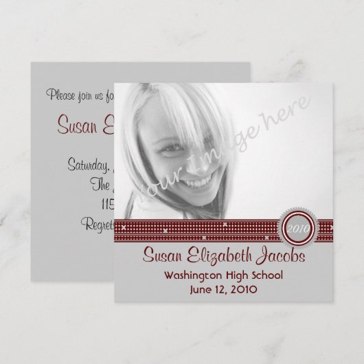 Graduation Party - Grey & Maroon Invite Kaart (Voorkant / Achterkant)