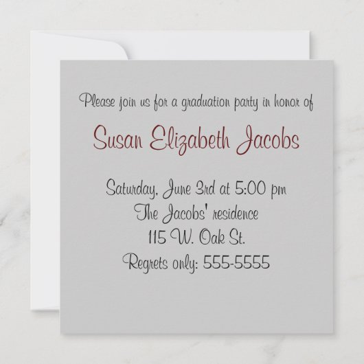 Graduation Party - Grey & Maroon Invite Kaart (Achterkant)