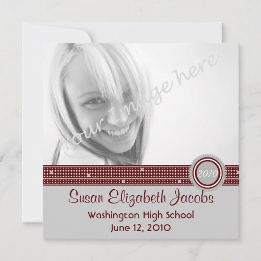 Graduation Party - Grey & Maroon Invite Kaart (Voorkant)