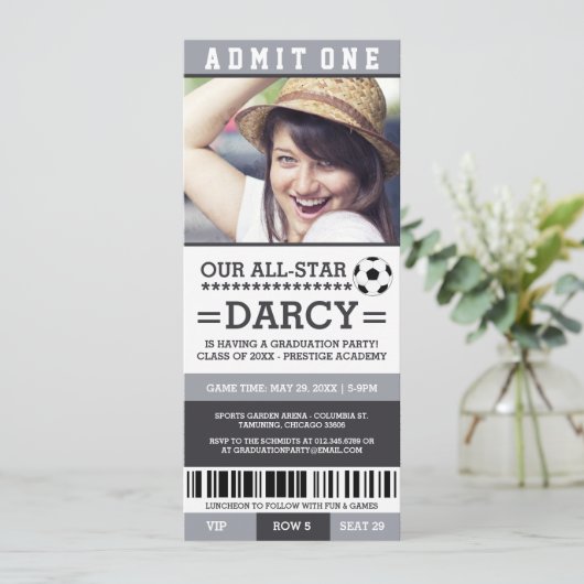 Graduation party grijs and Black Soccer Kaart (Staand voorkant)
