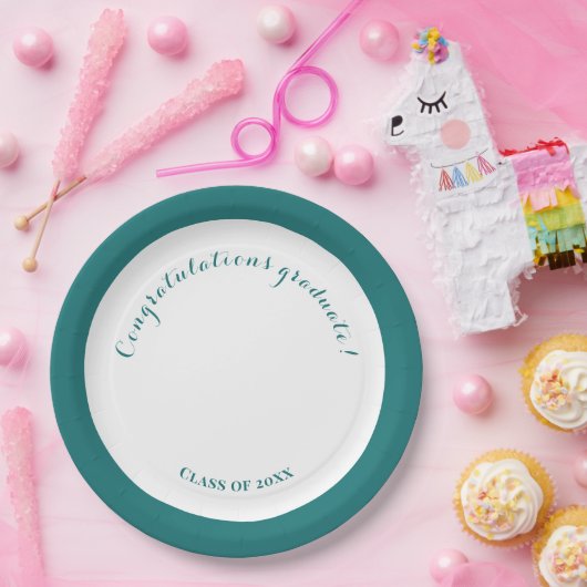 Graduation Party Groen en Wit Eenvoudig Papieren Bordje (Feest)
